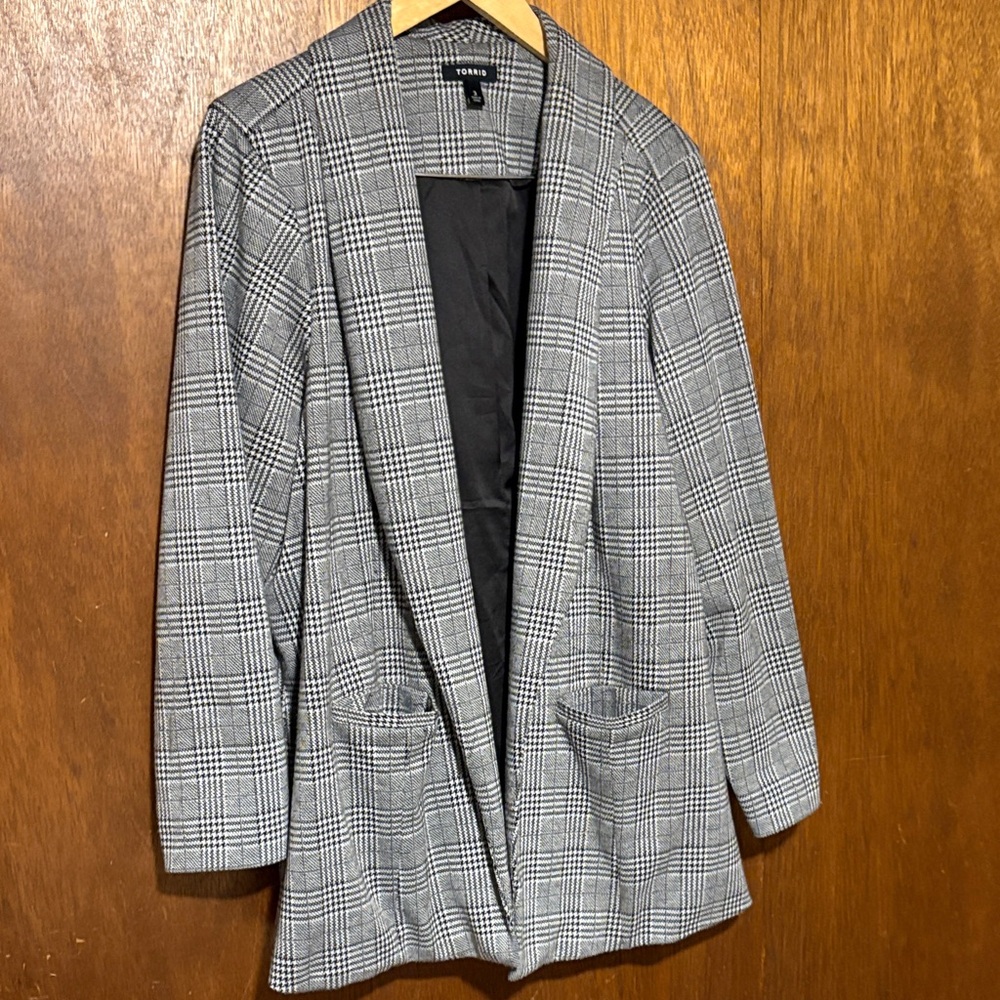 Torrid Black and White Plaid Blazer